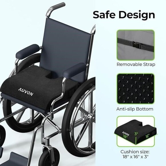 AUVON Wheelchair Cushion  Sciatica Back Coccyx Pressure Ulcer Pain Memory Foam - Picture 1 of 7